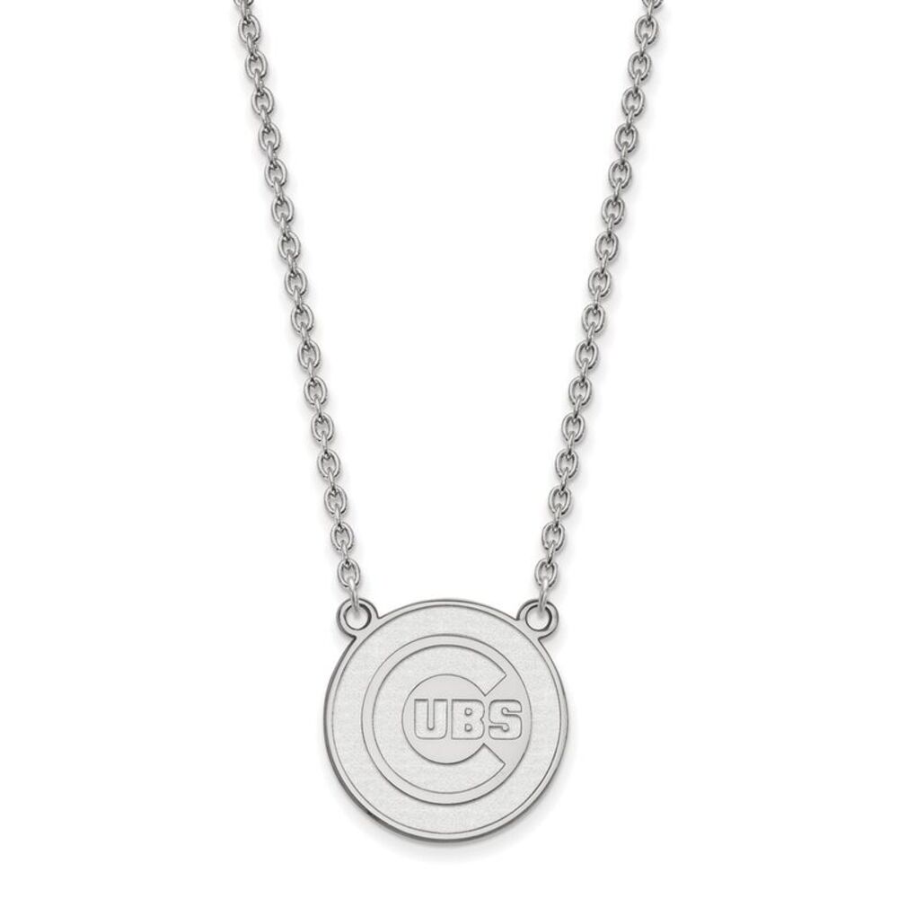 14K White Gold MLB Chicago Cubs Large Disc Necklace, 18 Inch